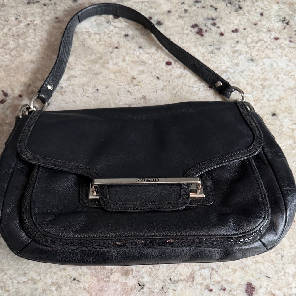 Coach Taylor Black Leather Shoulder Bag with Silver Accents